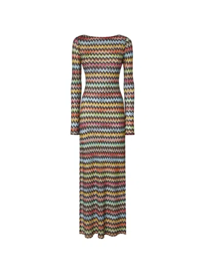 Missoni Long-sleeve Zigzag-pattern Beach Dress In Multi