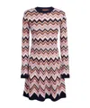 Missoni Long-sleeved Crew-neck Dress In Zigzag Knit In Pink