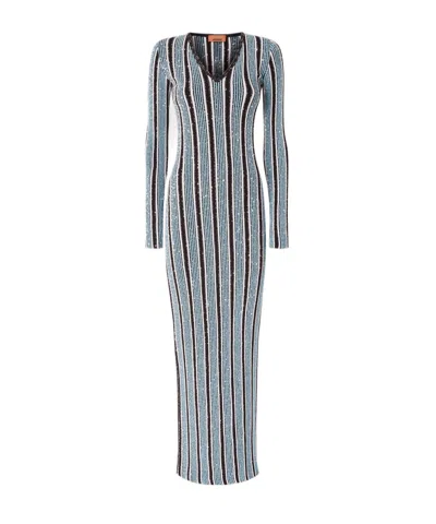 Missoni Embellished Striped Ribbed-knit Maxi Dress In Sky Blue
