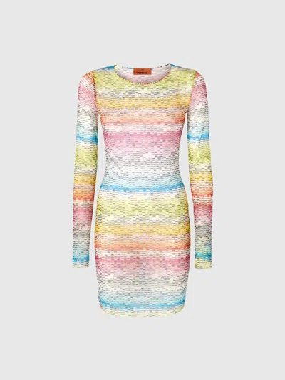 Missoni Long-sleeved Dress In Printed Tulle In Multicoloured