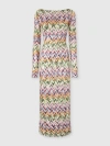 Missoni Long-sleeved Dress In Stretch Viscose With Lace And Zigzag Motif In Multi