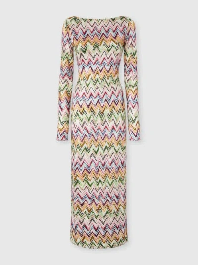 Missoni Long-sleeved Dress In Stretch Viscose With Lace And Zigzag Motif In Multi