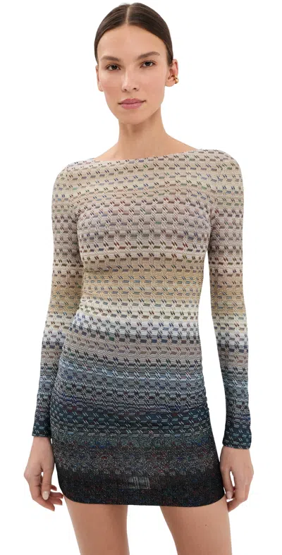 Missoni Long Sleeved Dress With Boat Neck Blue Tones In Multi