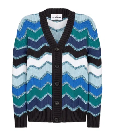 Missoni Long-sleeved Knitted Cardigan In Blue