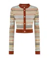 Missoni Short Striped Knit Cardigan In Nude