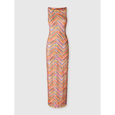 Missoni Long Sleeveless Dress In Printed Tulle In Multicoloured