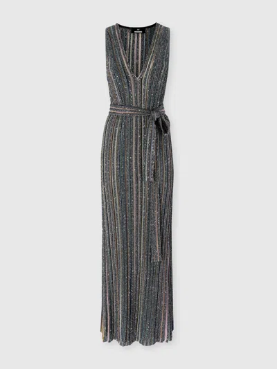 Missoni Long Sleeveless Dress With Deep V-neck In Multi
