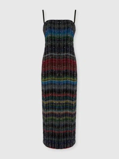 Missoni Long Strapless Dress With Wave Check Pattern In Black