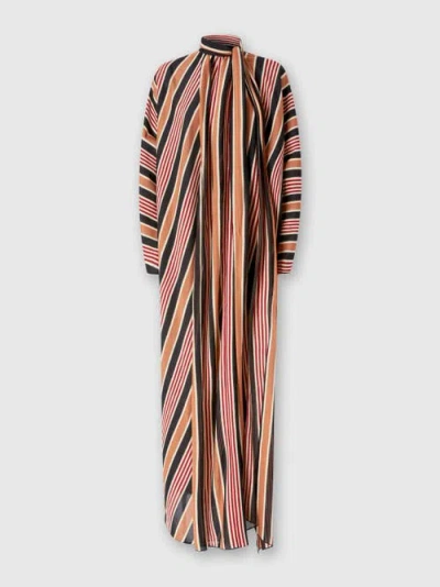 Missoni Long Striped Cotton And Viscose Dress With Knotted Collar In Multicoloured