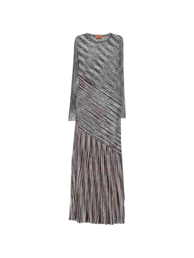 Missoni Long Striped Dress Embellished With Sequins In Gray