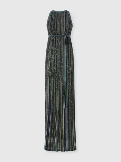 Missoni Long Striped Knit Dress With Sequins In Green