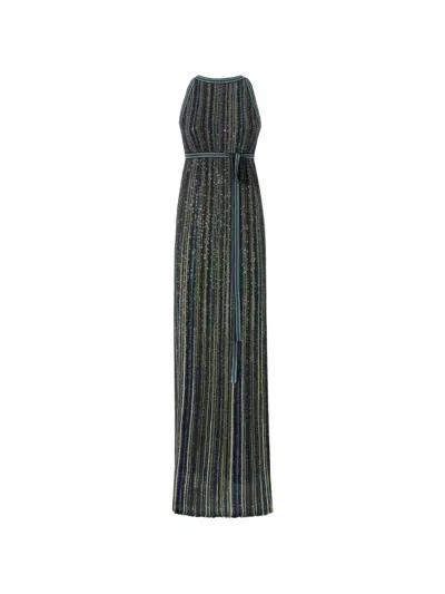 Missoni Long Striped Knit Dress With Sequins In Green
