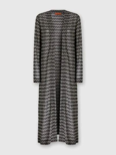 Missoni Long Tone-on-tone Zigzag Viscose-blend Cardigan In Black,multicoloured