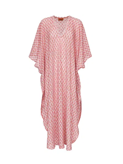 Missoni Long Viscose Blend Kaftan In Pink