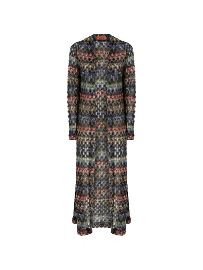 Missoni Long Viscose Lamé Cardigan With Lace Motif In Multi