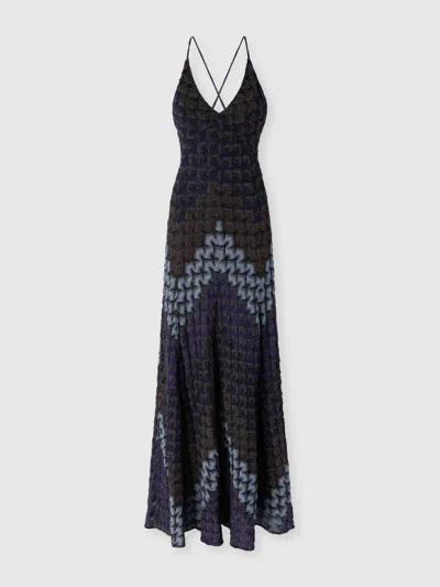 Missoni Long Viscose Lamé Dress With Crossed Straps In Black