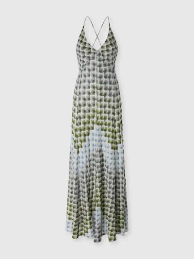 Missoni Long Viscose Lamé Dress With Crossed Straps In Gray