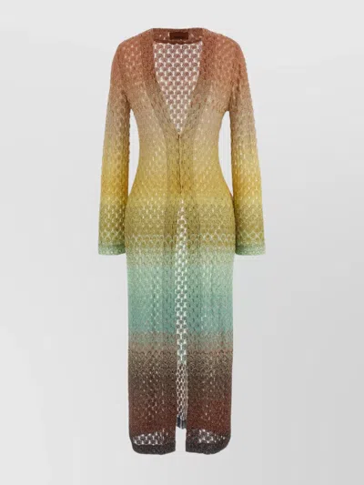 MISSONI LONGLINE TEXTURED KNIT CARDIGAN WITH GRADIENT PATTERN