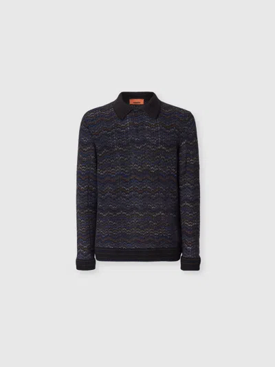 Missoni Long-sleeve Cashmere And Viscose Polo Shirt In Blue