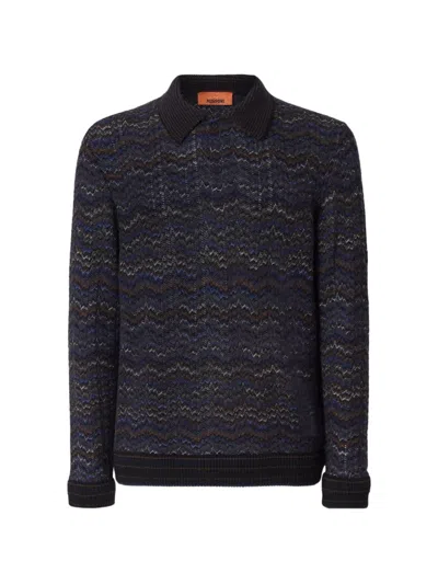 Missoni Long-sleeve Cashmere And Viscose Polo Shirt In Blue