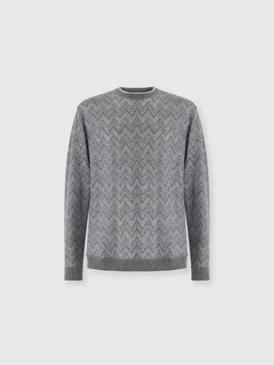 Missoni Long-sleeve Cashmere Zig Zag Sweater In Gray