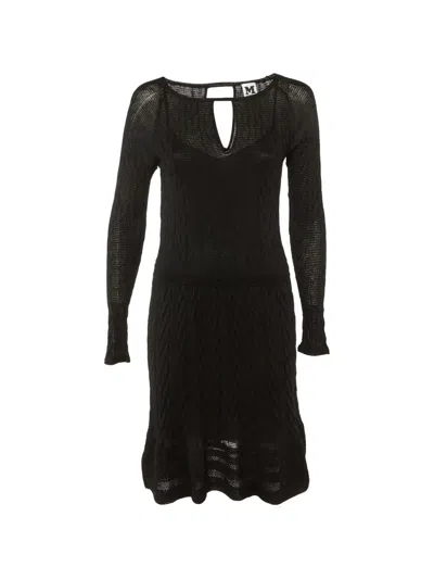 Pre-owned Missoni Long-sleeve Textured-knit Wool Midi Dress In Black