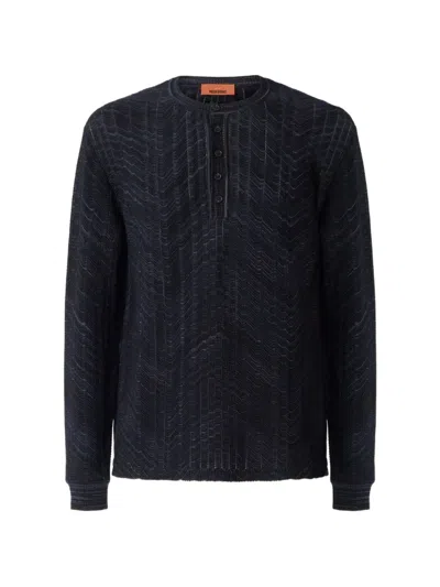 Missoni Long-sleeve Viscose And Cotton Henley Shirt In Black