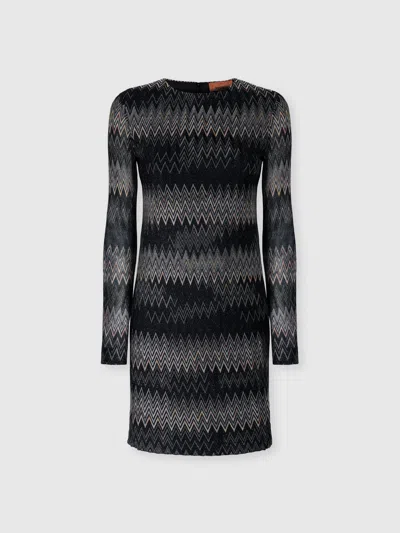 Missoni Long-sleeve Viscose Lamé Chevron Mini Dress In Black
