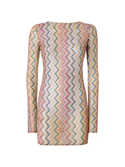 Missoni Long-sleeved Chevron-pattern Mini Dress In Multi