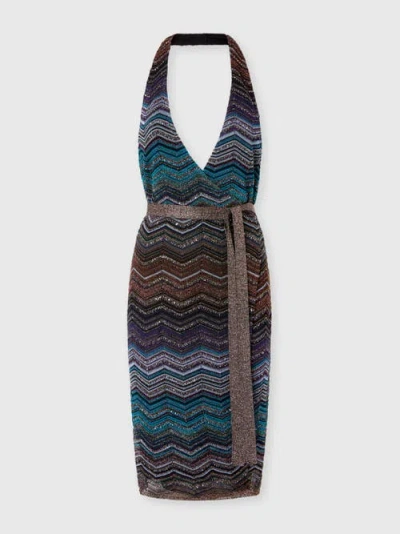 Missoni Longuette Dress With Halterneck And Belt In Animal Print