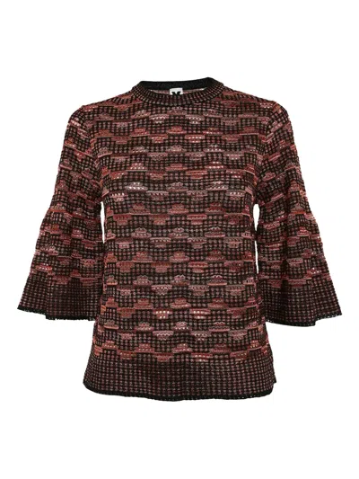 Pre-owned Missoni Lurex-knit Bell-sleeve Top In Brown