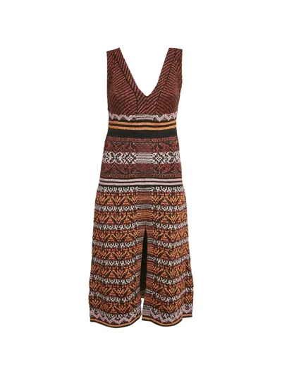 Pre-owned Missoni Lurex Knit V-neck Midi Dress In Orange