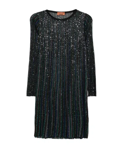 Missoni Lurex Long-sleeved Short Dress In Black
