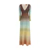 Missoni Plunging Metallic Ombre Knit Long-sleeve Maxi Dress In Multi