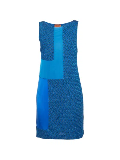 Pre-owned Missoni Lurex-knit Sleeveless Mini Dress In Blue