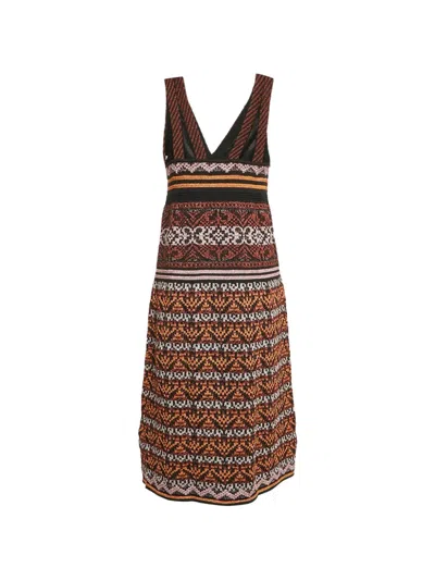Pre-owned Missoni Lurex-knit V-neck Midi Dress In Black