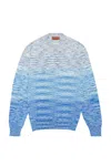Missoni Ribbed Crew Neck Sweaters With Gradient Design In Blue