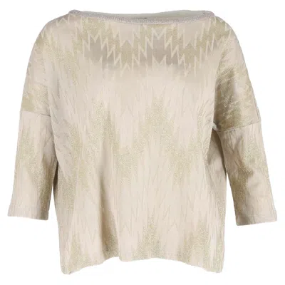 Missoni M  Bateau Neckline Quarter Sleeve Top In Beige Viscose