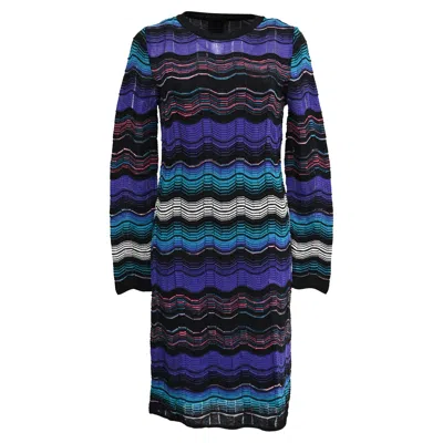 Missoni M  Chevron Midi Dress In Multicolor Cotton In Blue