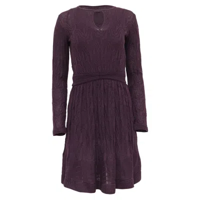 Missoni M  Keyhole Mini Dress In Purple Virgin Wool
