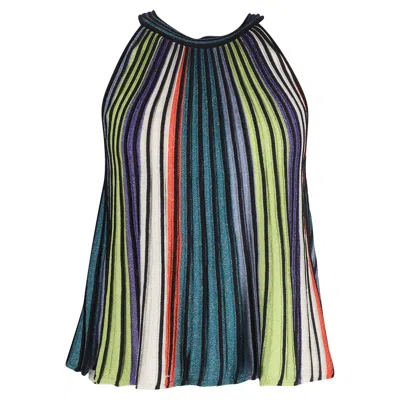 Missoni M  Knit Detail Pleated Sleeveless Top In Multicolor Striped Lurex