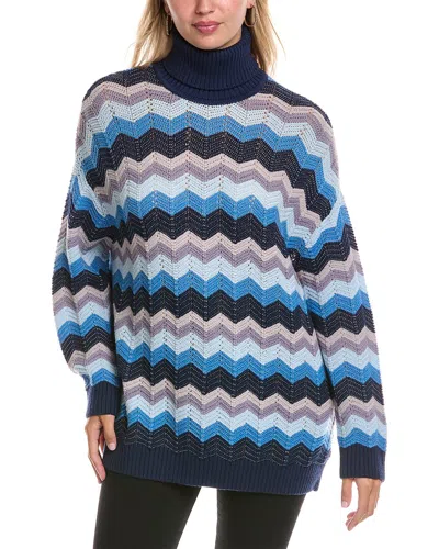 Missoni M  Oversized Turtleneck Wool-blend Sweater In Blue