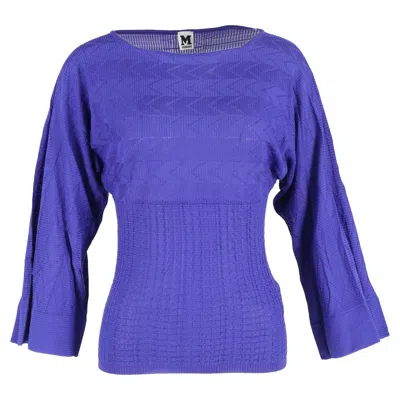 Missoni M  Quarter Sleeve Top In Blue Wool