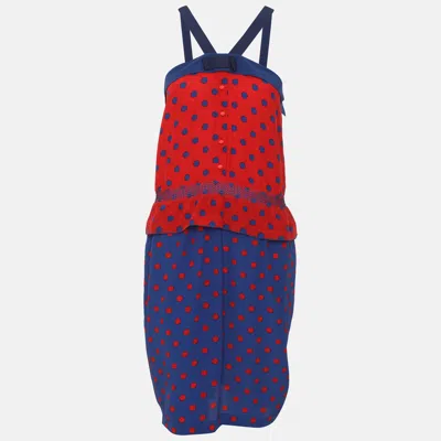 Pre-owned Missoni M  Red/blue Polka Dot Crepe Sleeveless Knee Length Dress L