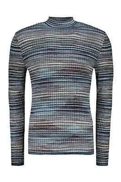 Pre-owned Missoni M  Ribbed Wool Turtleneck Sweater In Blue