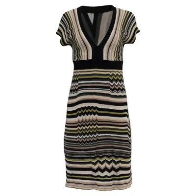 Missoni M  V-neck Striped Knee-length Dress In Multicolor Cotton
