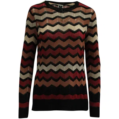 Missoni M  Zigzag Stitched Crewneck Long-sleeve Top In Multicolor Viscose