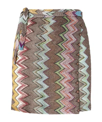 Missoni Macro Zigzag Pattern Mini Pareo Skirt In Brown