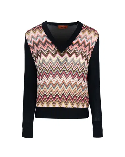 Missoni Maglia In Misto Viscosa Con Inserto Chevron E Scollo A V In Sm9my