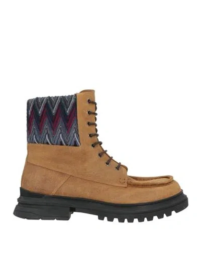 Missoni Man Ankle Boots Camel Size 9 Leather, Textile Fibers In Sand